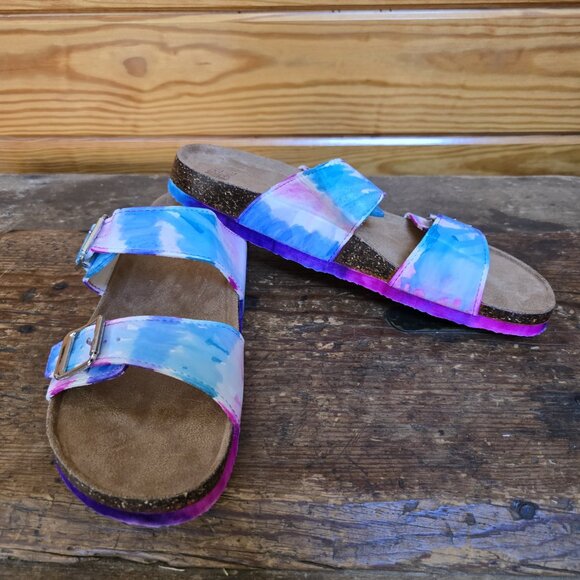 Never worn size 9 hand-colored tie-dye Birk-style sandals! - Picture 4 of 5